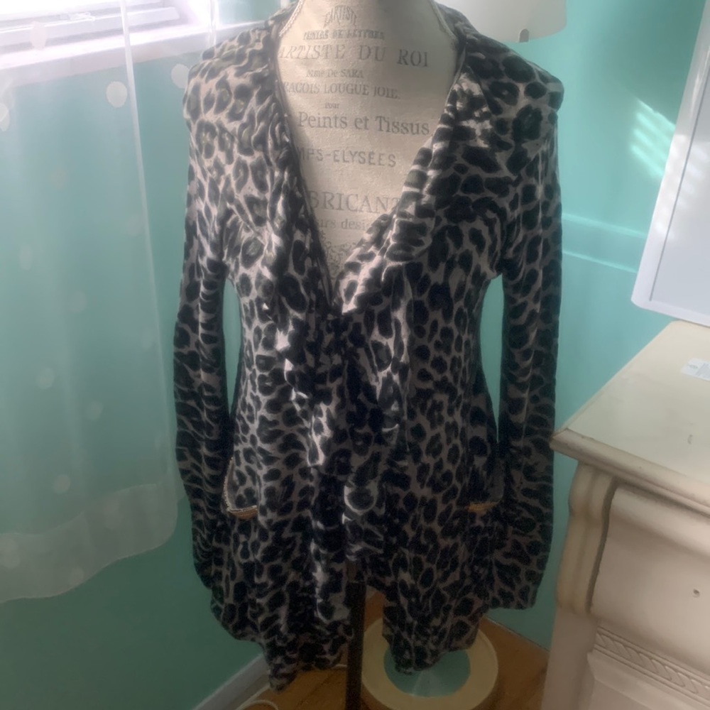 Animal Print Ruffle lapel Cardigan